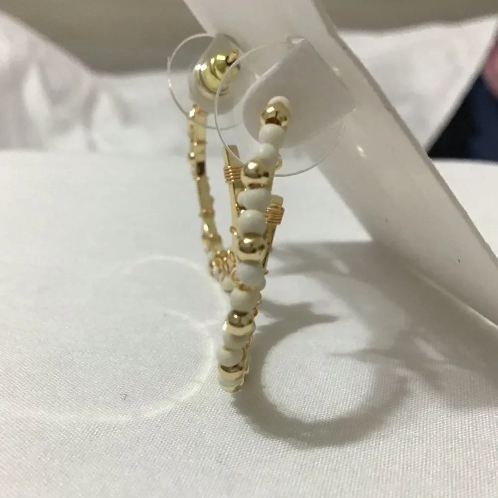 South Moon Under White Hoops Beads Pierced Earrings New With Tag
